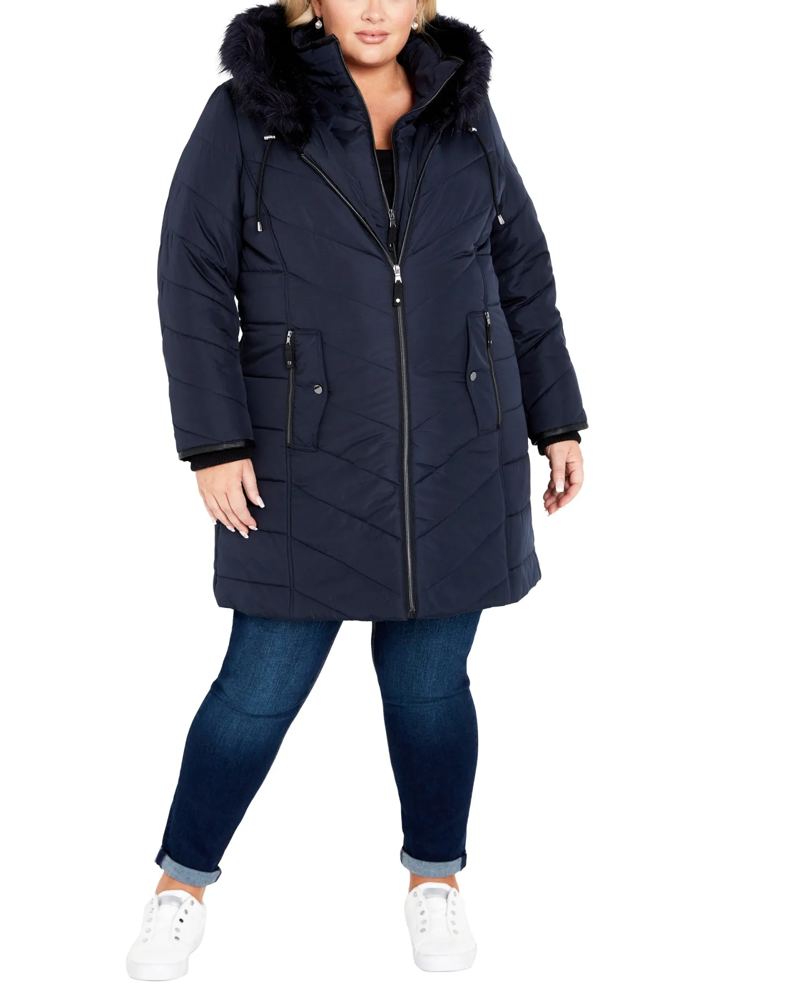 Fur Hood Puffer Coat | Navy