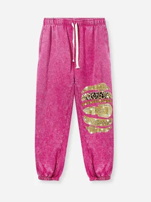 Golden Leopard Print Washed Pants 370g