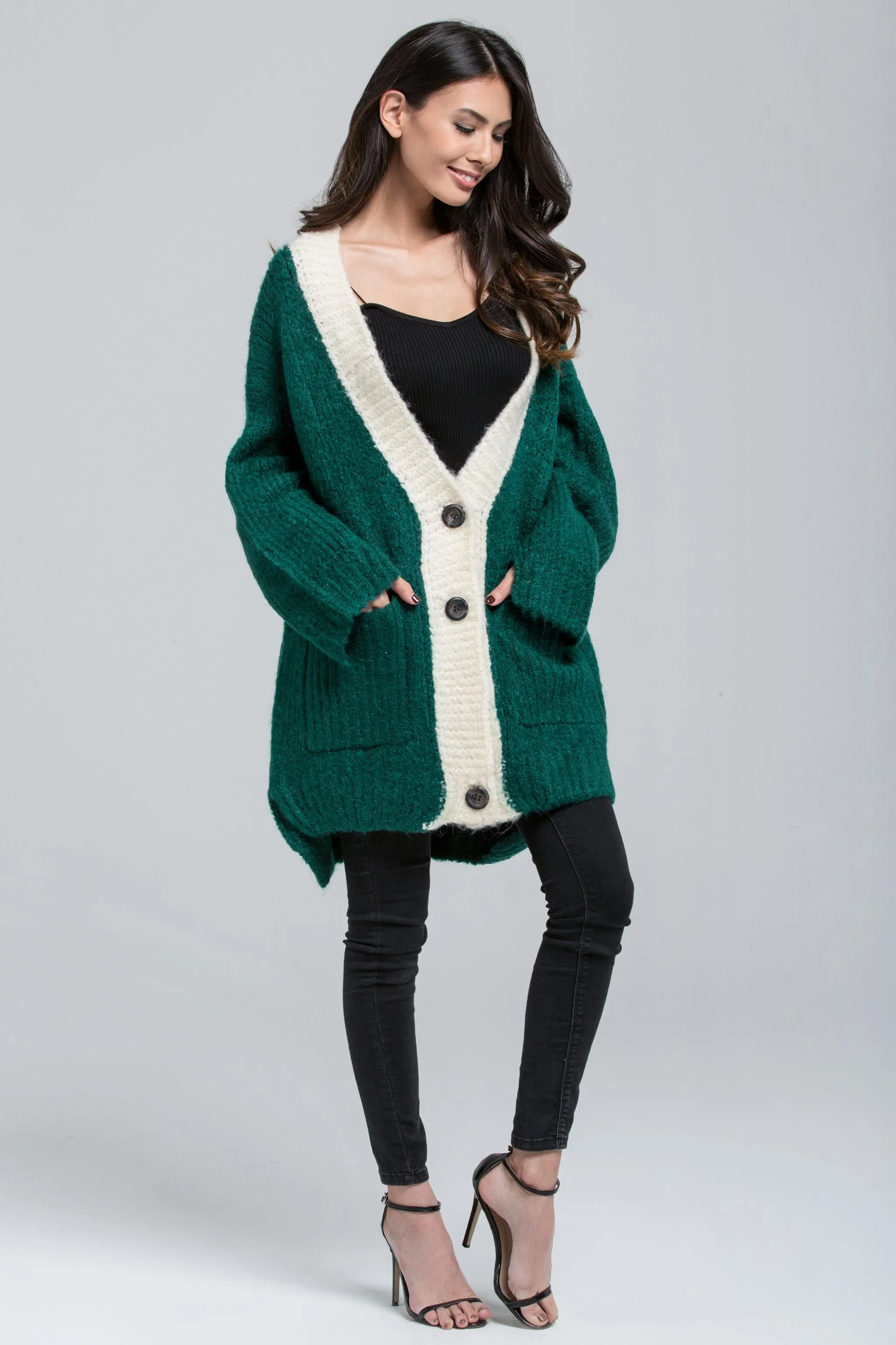 Green Wool Knit Oversized Cardigan