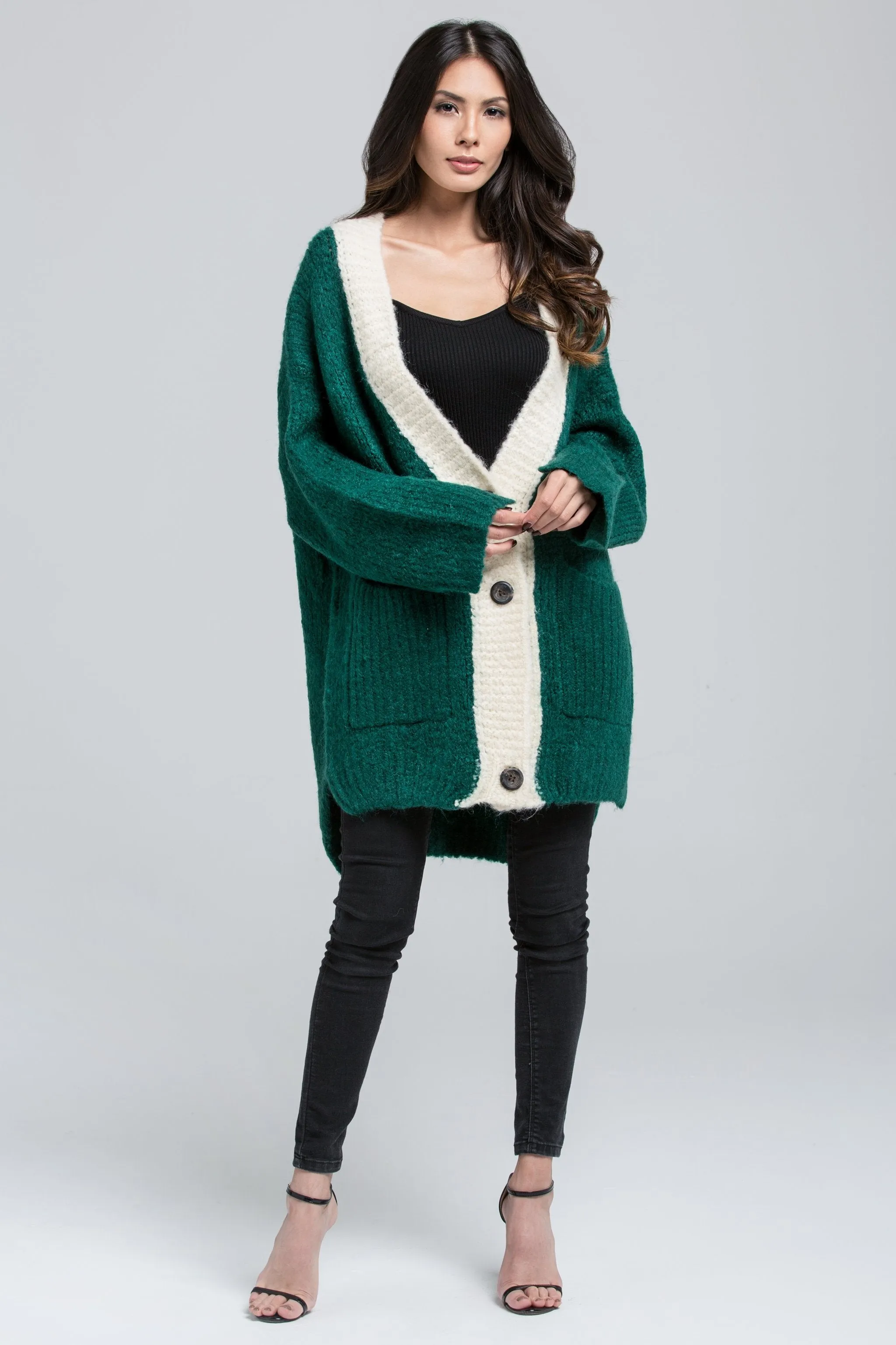 Green Wool Knit Oversized Cardigan