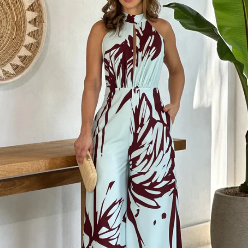 Halter Sleeveless Wide Leg Pants Jumpsuit