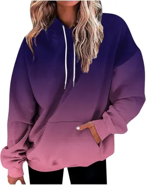 Hoodies for Women 2024 Y2K Gradient Oversized Sweatshirt Trendy Casual Drawstring Hooded Pullover with Pockets