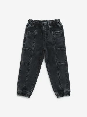 HOP Kids Charcoal Cargo-Style Mid-Rise Denim Joggers