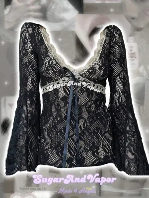 Isabella Dark Lace Bell Sleeve Top