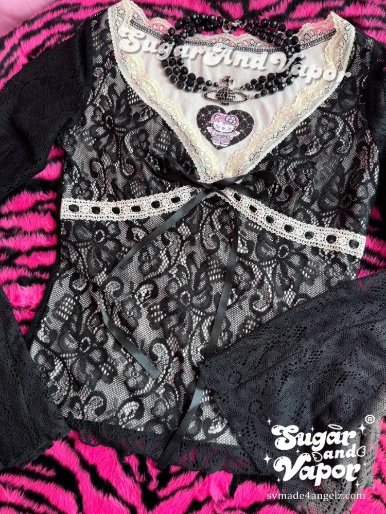 Isabella Dark Lace Bell Sleeve Top