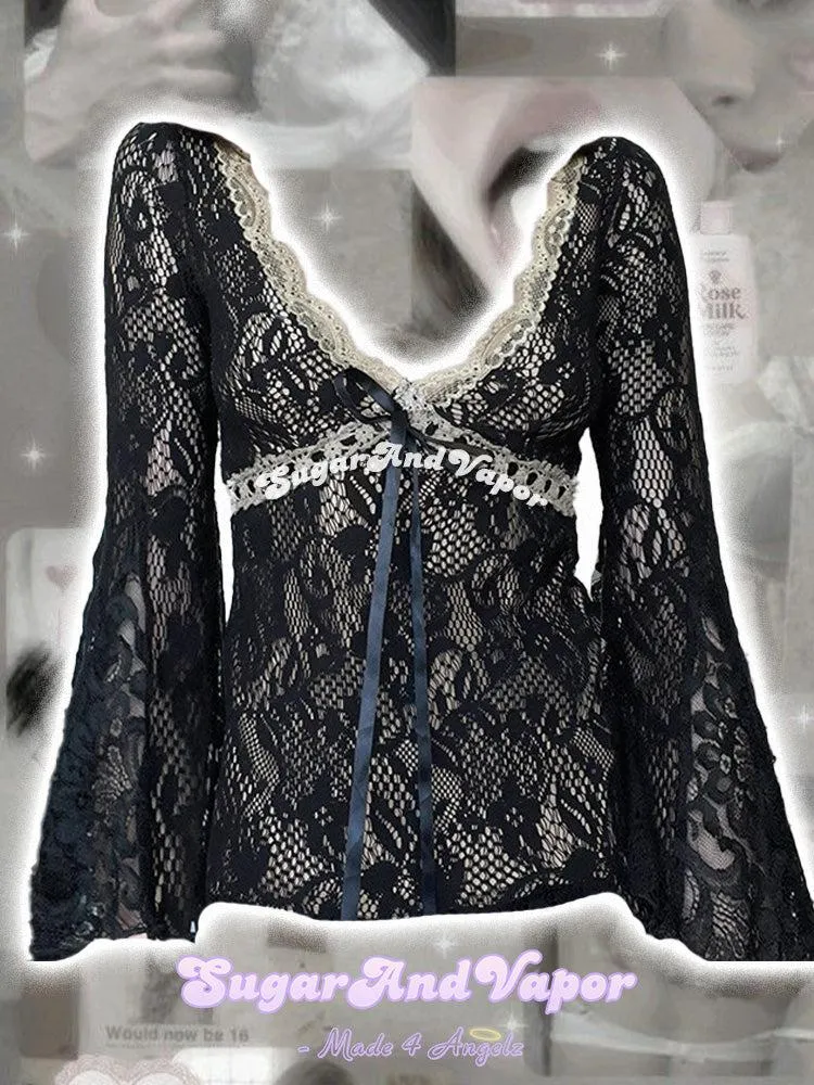 Isabella Dark Lace Bell Sleeve Top