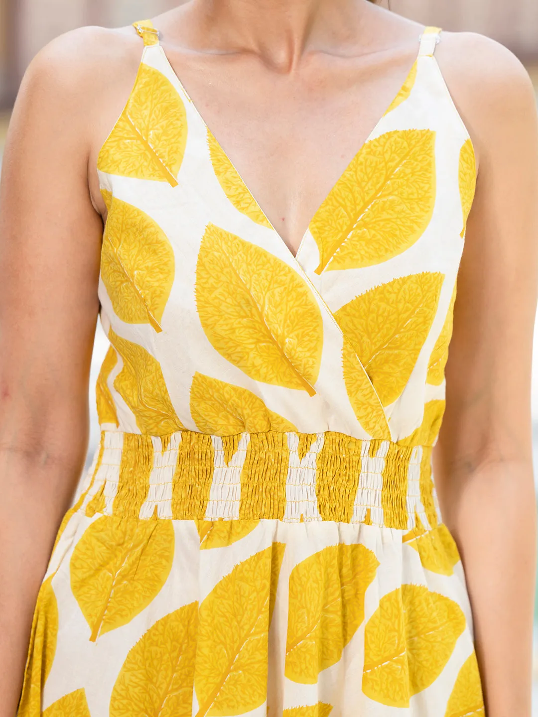 Jashvi Yellow Printed Pure Cotton Fit & Flare Dress