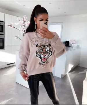 Ladypolitan Tiger print sweatshirt For Her-LSWS-2010 One Size Pink