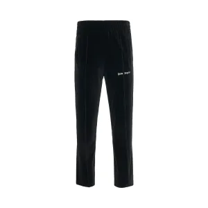 Logo Print Velvet Track Pants in Black