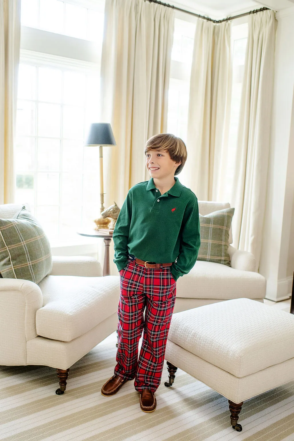 Long Sleeve Prim & Proper Polo & Onesie - Grier Green with Richmond Red Stork