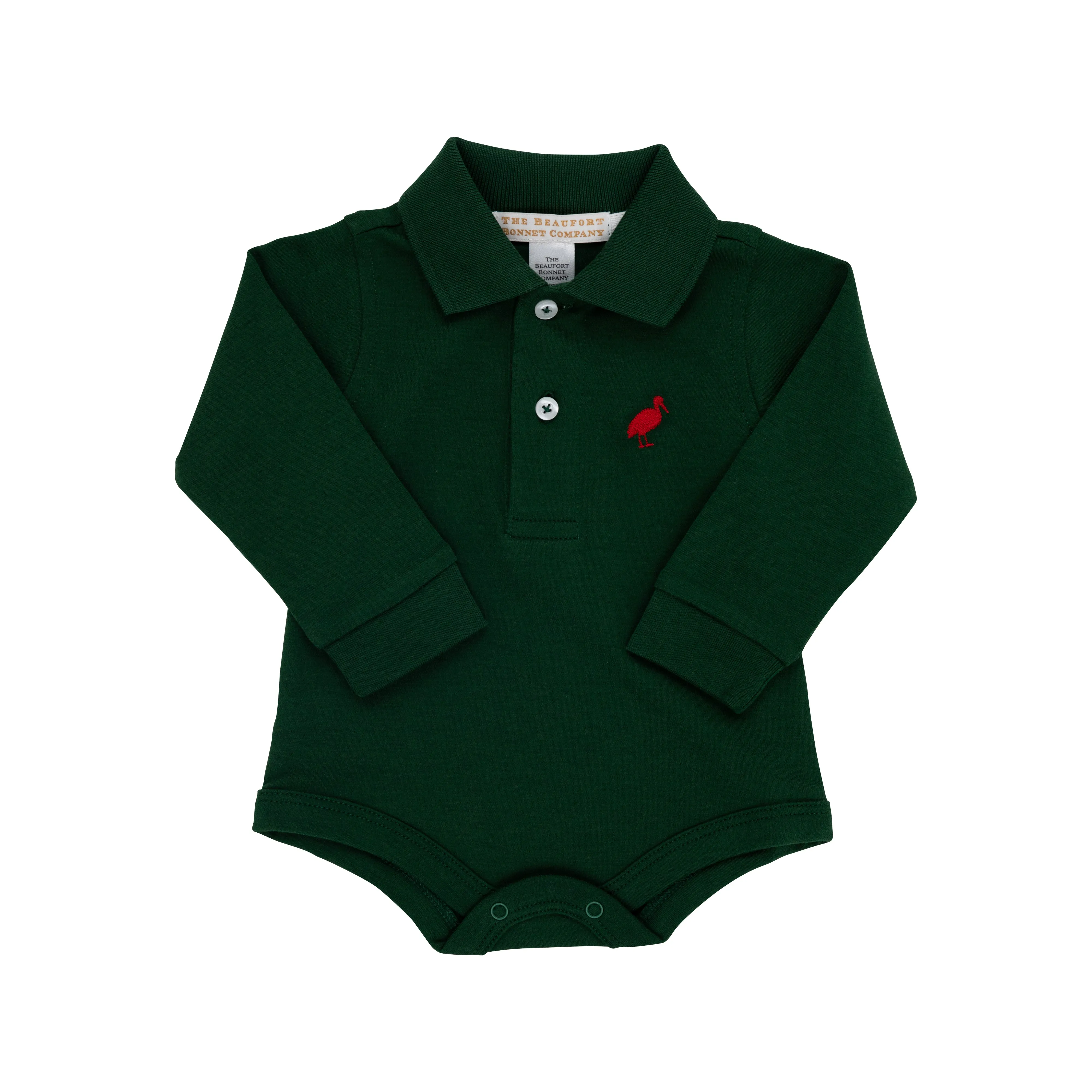 Long Sleeve Prim & Proper Polo & Onesie - Grier Green with Richmond Red Stork