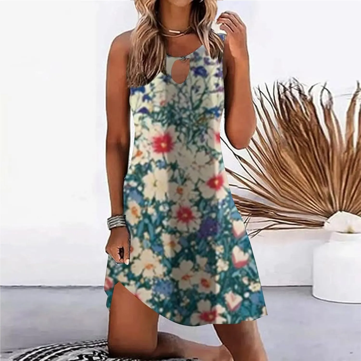 Long Sundresdes for Women Sun Dresses for Women 2025 Vacation Beach Casual Summer Sundresses Sleeveless Tank Short
