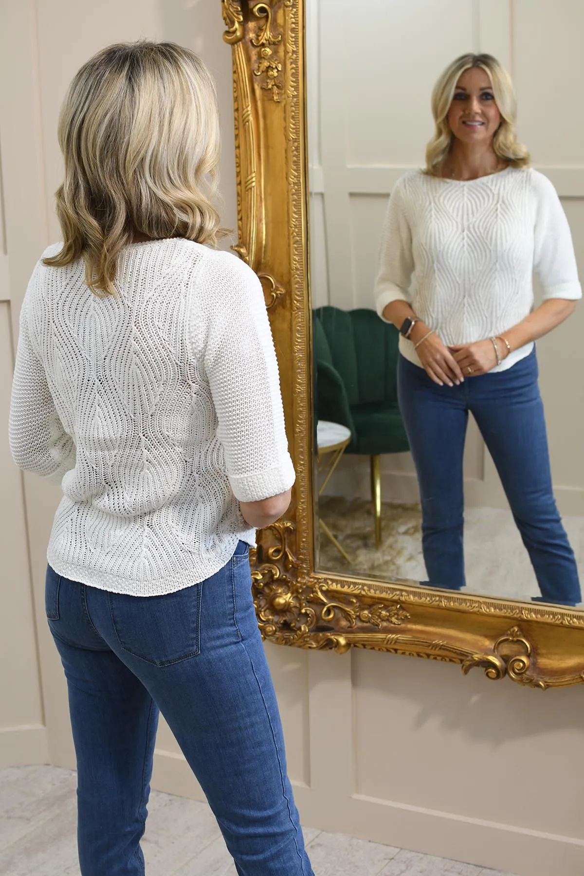 Marble Cream Crochet Knit Top- 6912 102