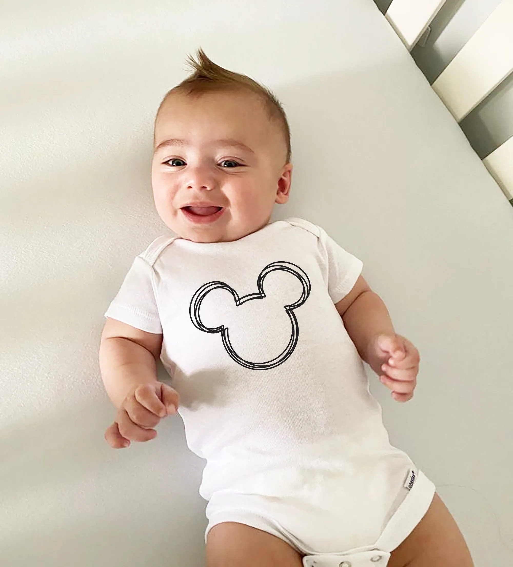 Mickey Scribble Hand Drawn Outline - Baby Mickey Mouse -  Infant Onesie - 1st Time Visit