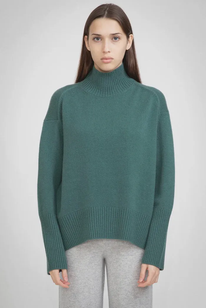 N.121 Cashmere Blend Deep Hem Ribbed Funnel Forest