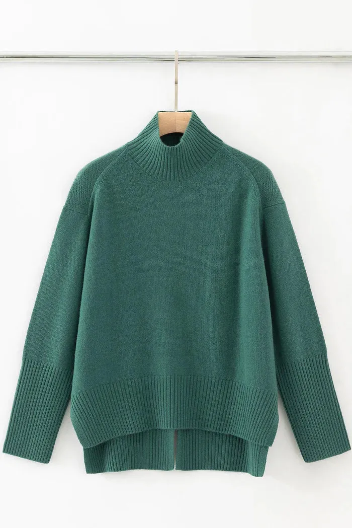 N.121 Cashmere Blend Deep Hem Ribbed Funnel Forest