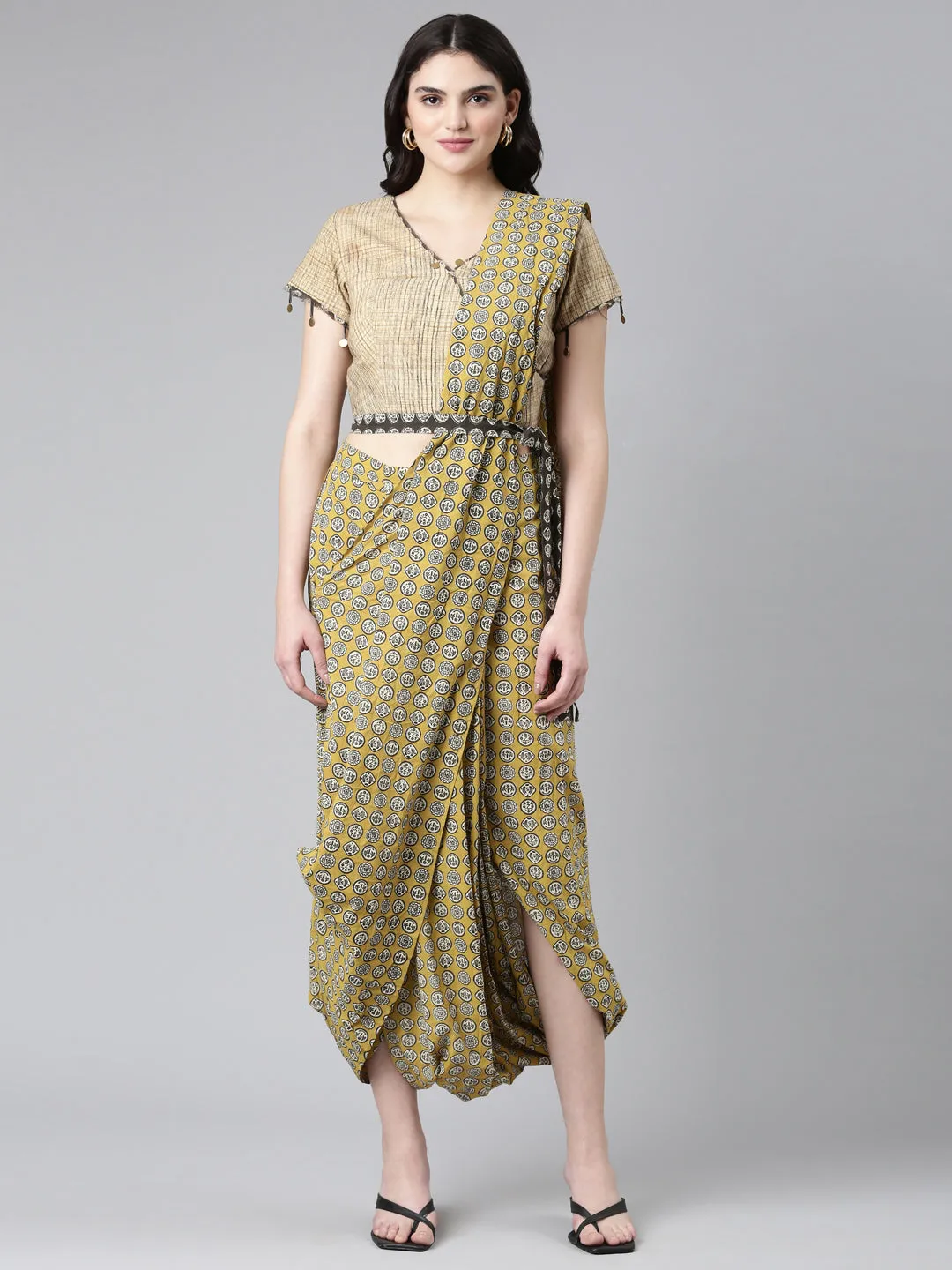 Neerus Conversational Printed Pure Cotton Top With Dhoti Pants