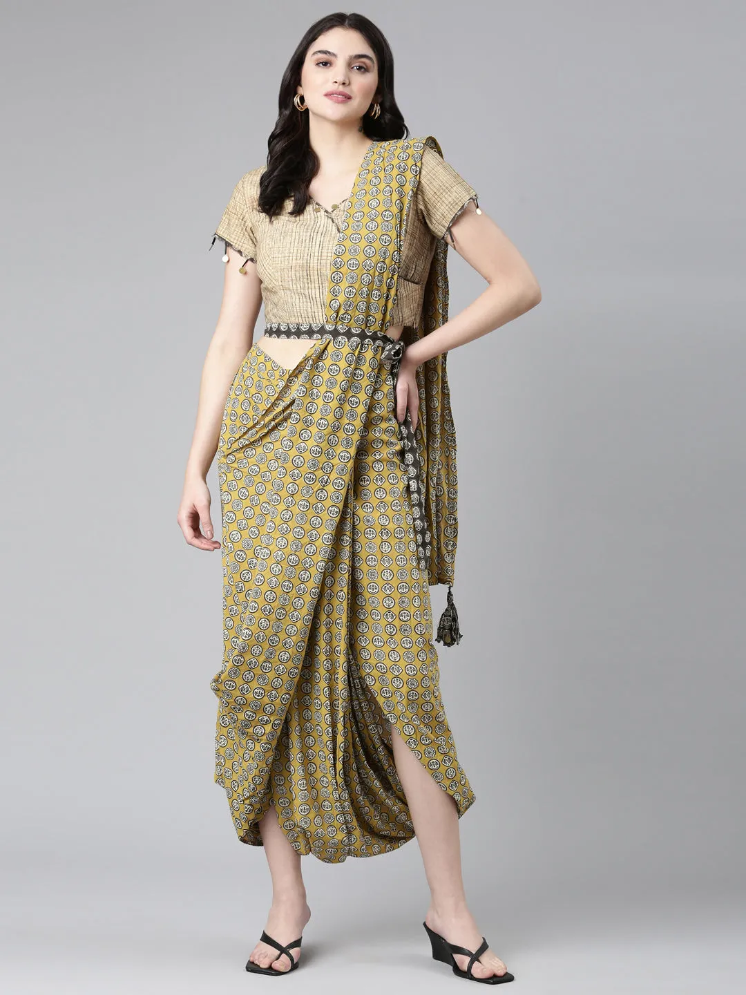 Neerus Conversational Printed Pure Cotton Top With Dhoti Pants