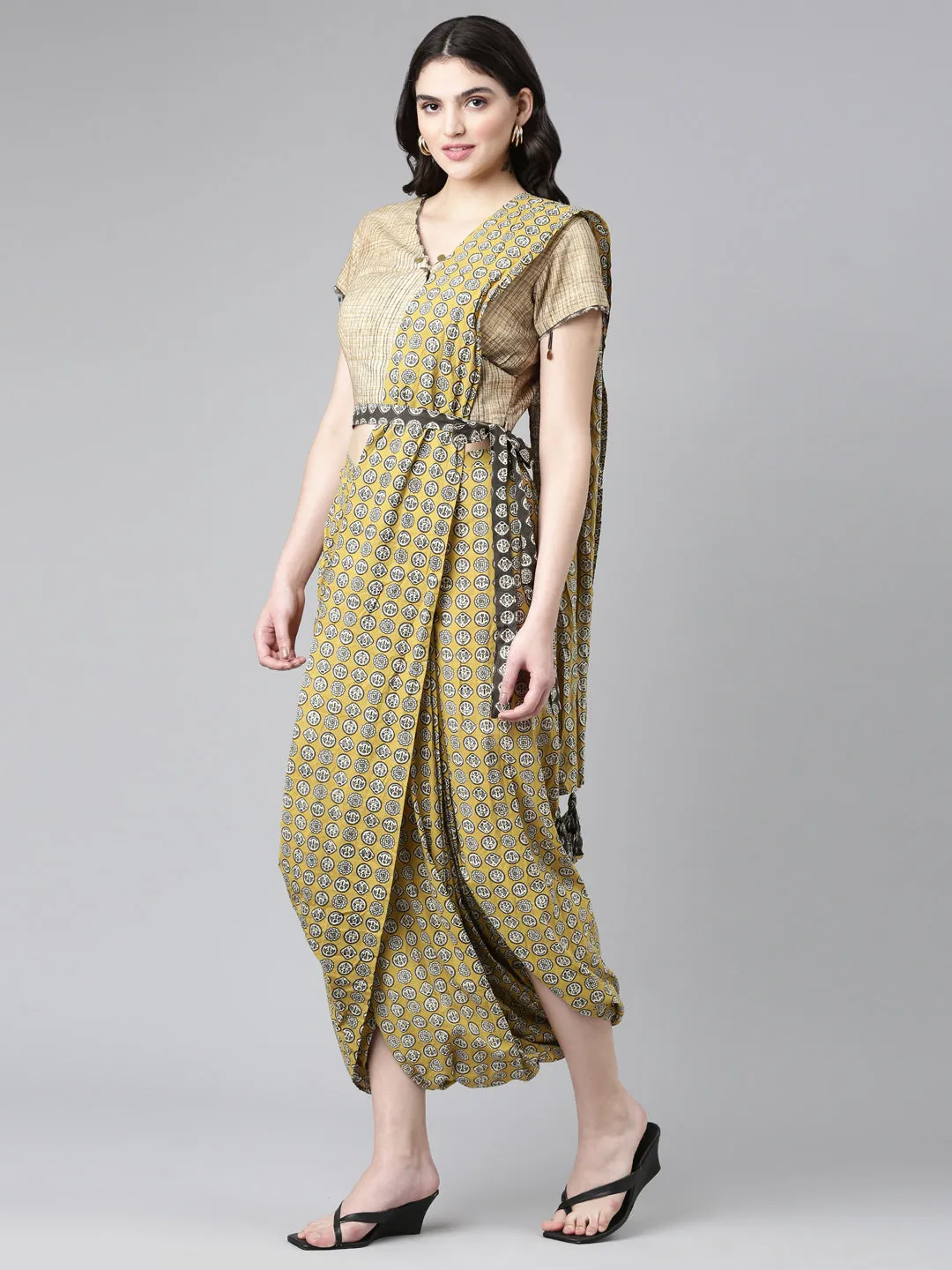 Neerus Conversational Printed Pure Cotton Top With Dhoti Pants