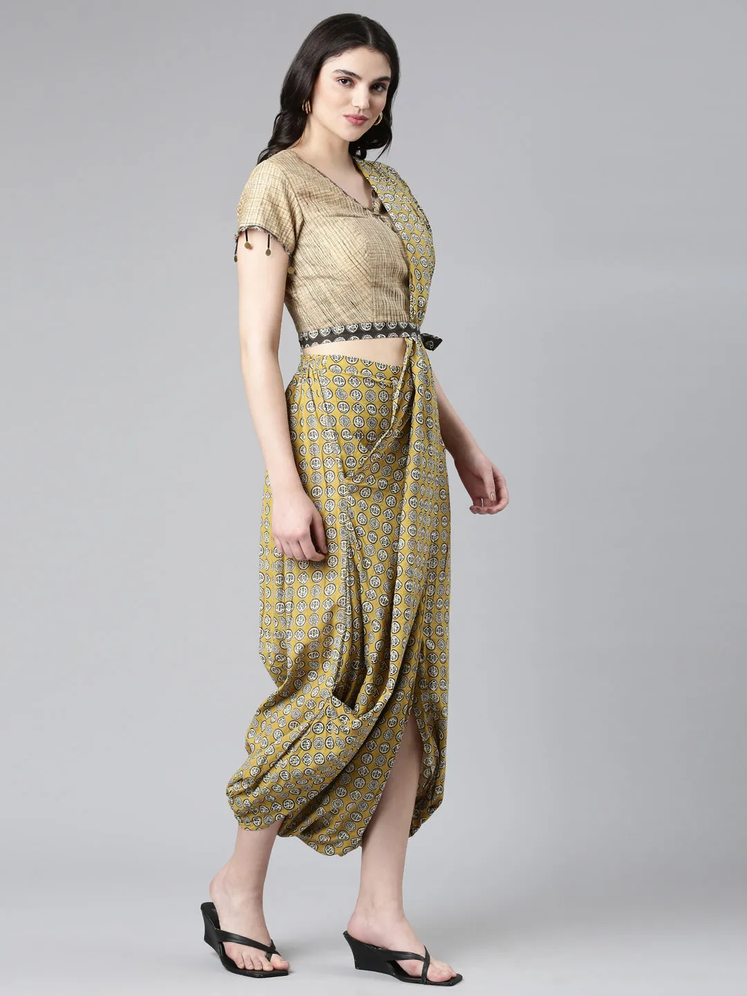 Neerus Conversational Printed Pure Cotton Top With Dhoti Pants