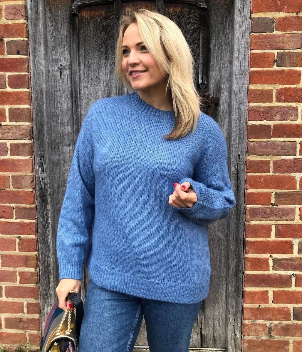 Ocean Blue Textured Crew Neck Jumper
