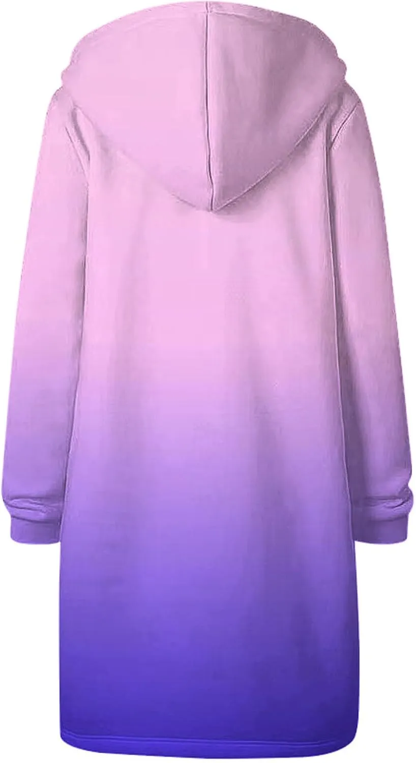 Oversized Hoodies for Women Zip Up Knee Length Tunic Sweatshirts Fall Casual Long Sleeve Hooded Jackets with Pockets