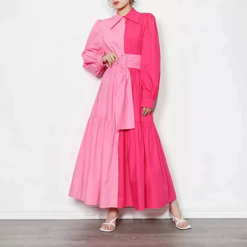 Paisley Dual Tone Belted Dress