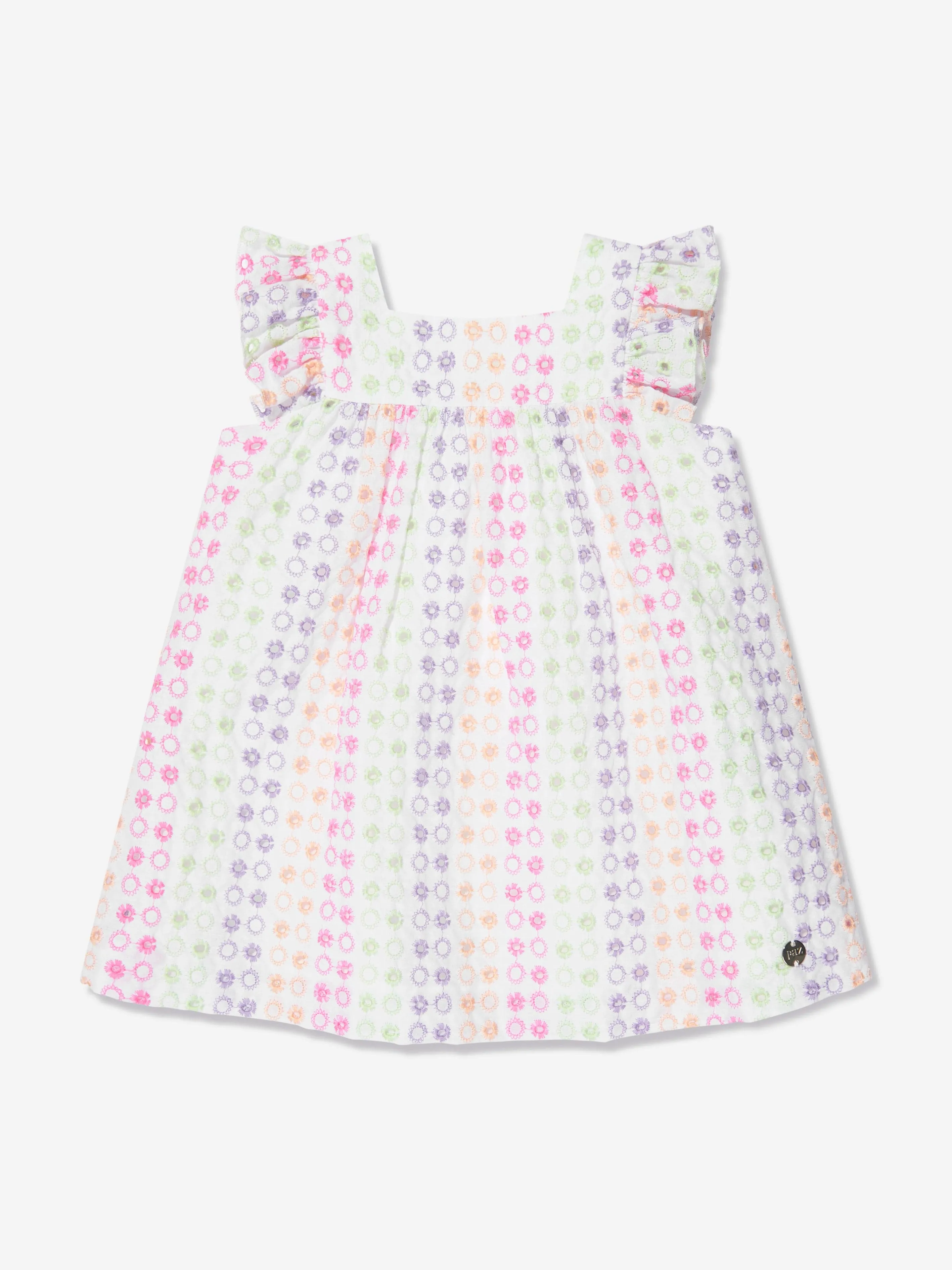 Paz Rodriguez Girls Cotton Embroidered Dress in Multicolour