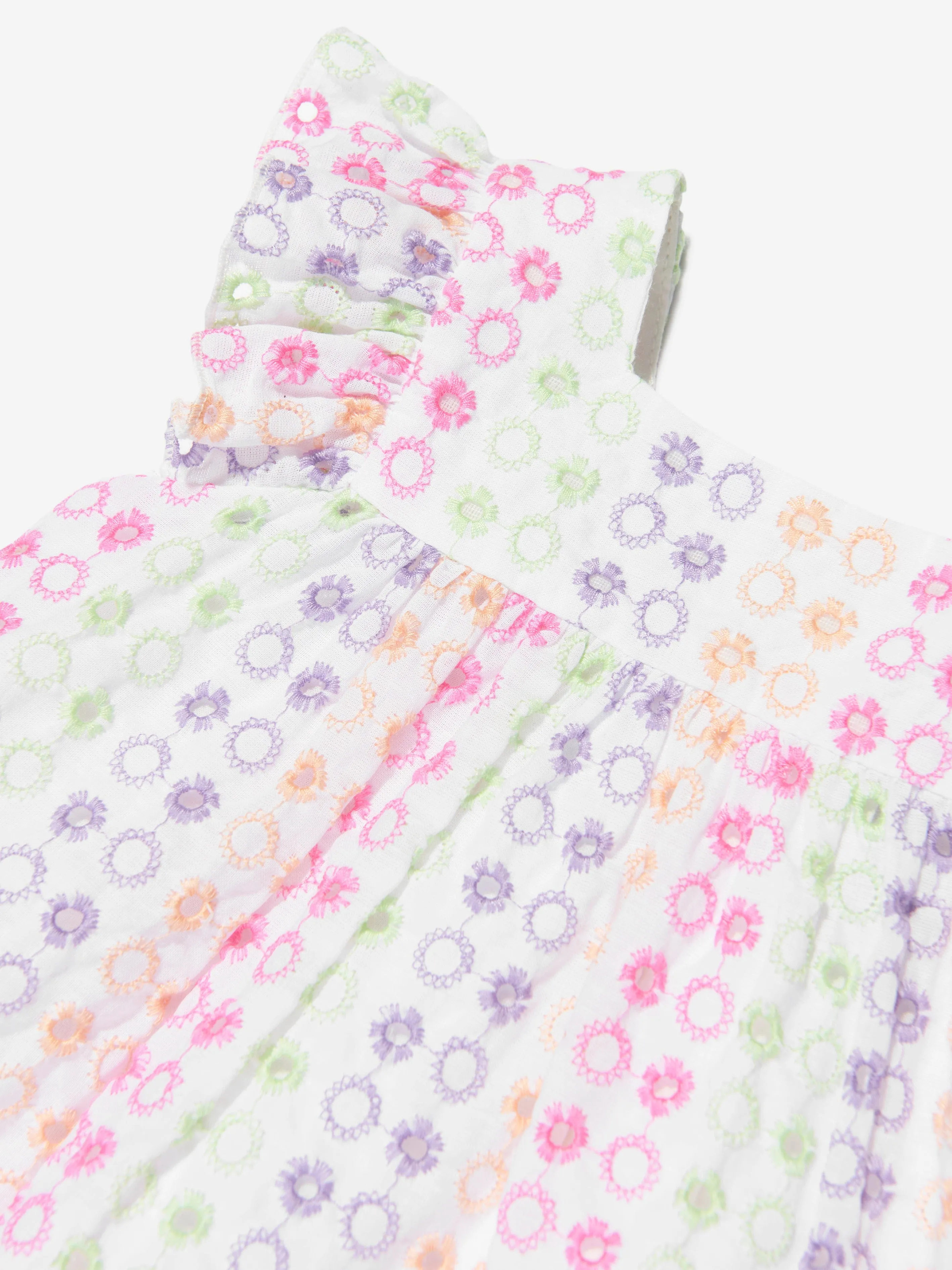 Paz Rodriguez Girls Cotton Embroidered Dress in Multicolour