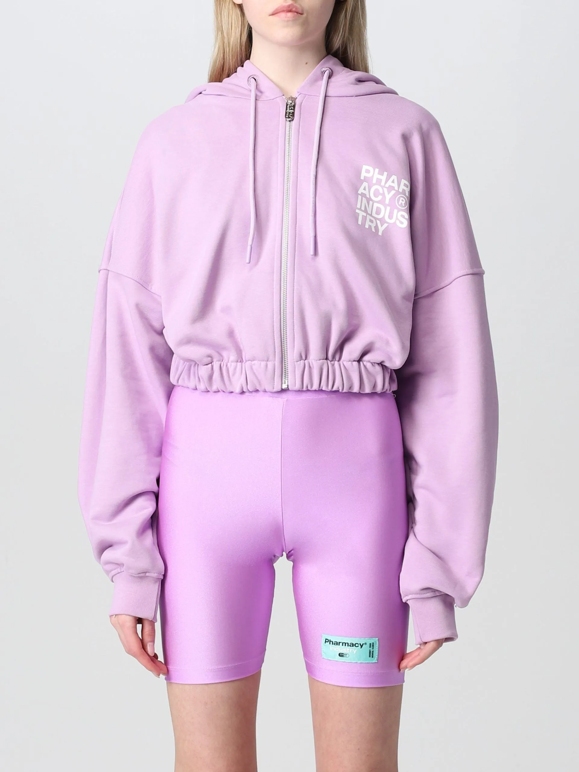 Pharmacy Industry Plush Purple Cotton Hoodie with Zip Closure