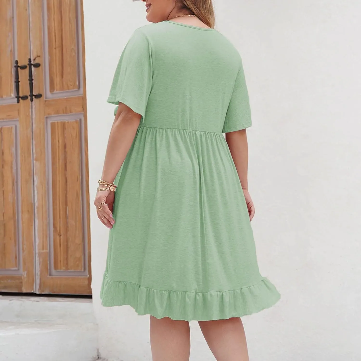 Plus Size Dresses for Curvy Women Loose Fit Crew Neck Half Sleeve Midi Dress Elegant Lace Stitching Knee Length Dress