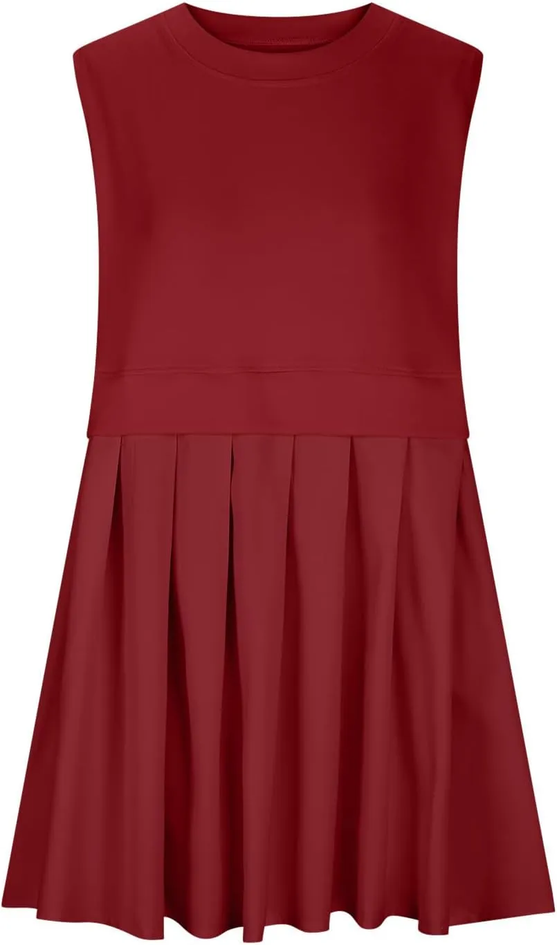 Plus Size Dresses for Curvy Women Solid Color Sleeveless Midi Dress Baggy Casual Sundress Ruffle Flowy Summer Dresses
