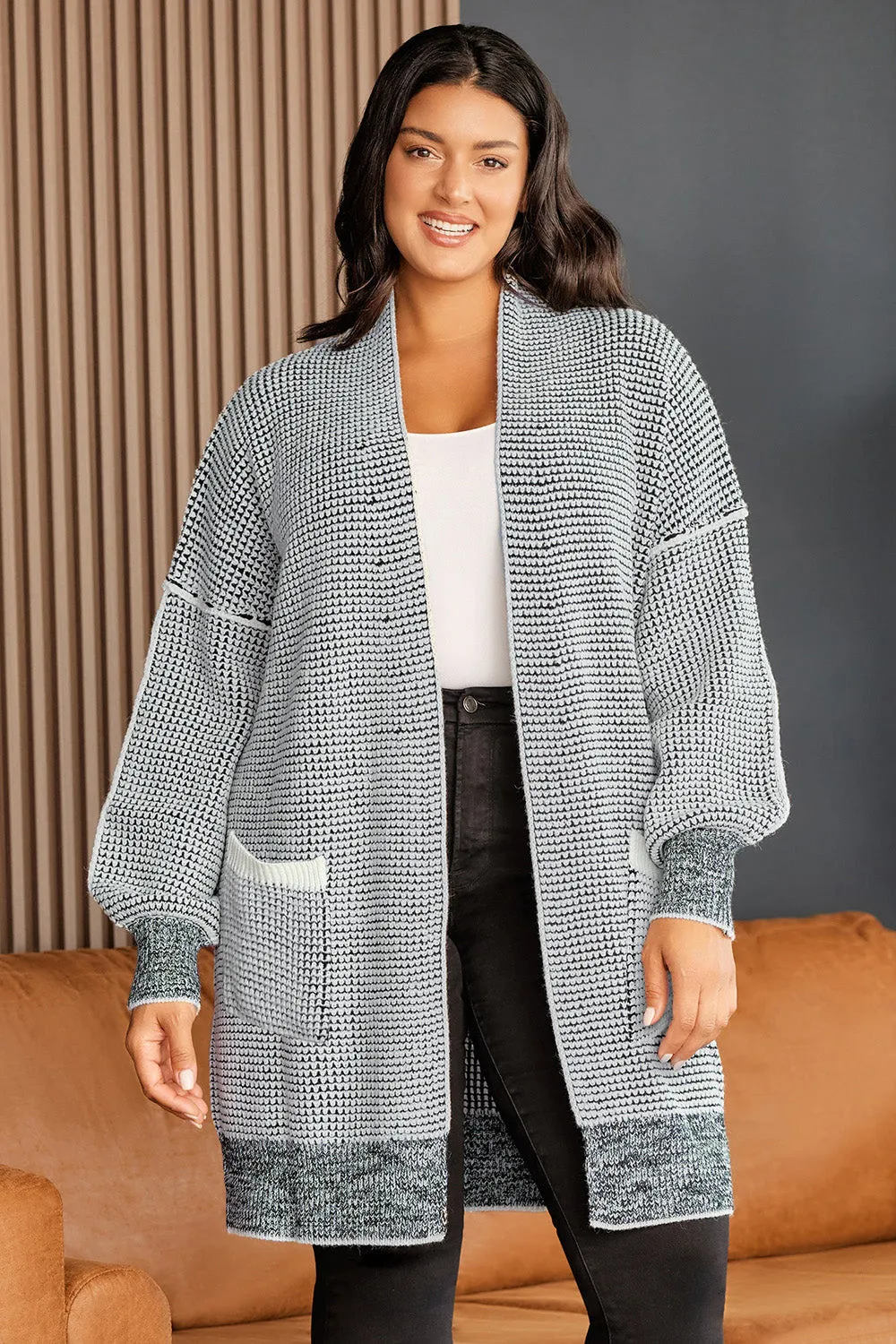 Plus Size Open Front Longline Cardigan | Drop Shoulder Cardigan With Pockets