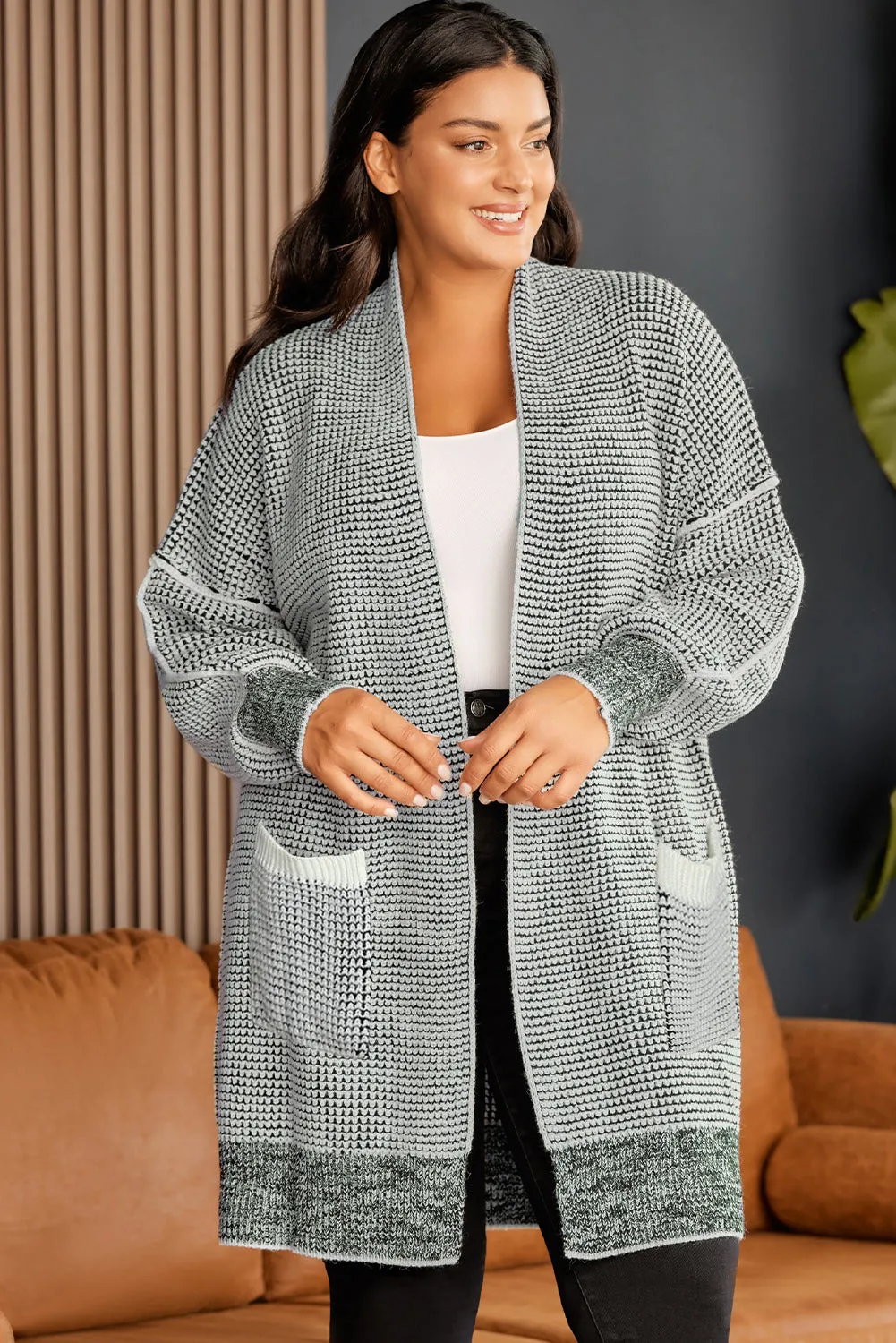 Plus Size Open Front Longline Cardigan | Drop Shoulder Cardigan With Pockets