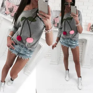Print Ball Decorate Loose Long Sleeves T-shirt