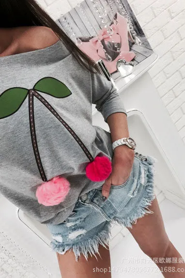 Print Ball Decorate Loose Long Sleeves T-shirt
