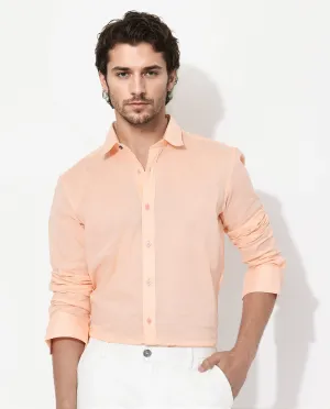 Rare Rabbit Men's Fullsleen Pastel Orange Cotton Fabric Full Sleeves Collared Neck Regular Fit Solid Shirt