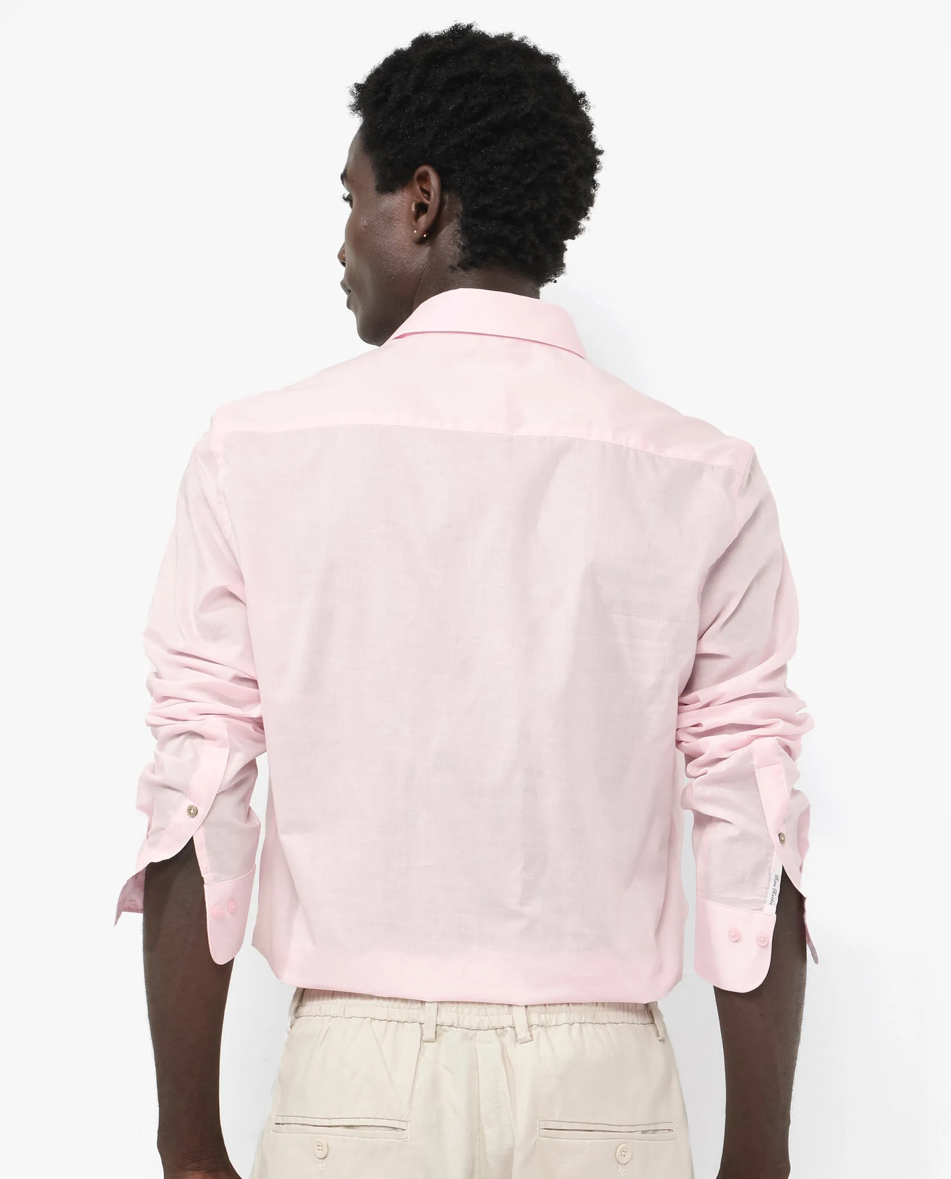 Rare Rabbit Men's Fullsleen Pastel Pink Cotton Fabric Full Sleeves Collared Neck Regular Fit Solid Shirt