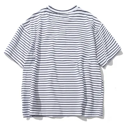 Rose Embroidery Striped Mens T-shirt Short Sleeve