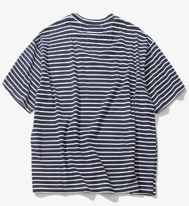 Rose Embroidery Striped Mens T-shirt Short Sleeve