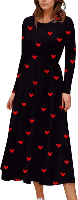 Spring Dresses for Women 2025 Long Sleeve O Neck Midi Tea Length Boho Vacation Trendy Waist Cruise Dress