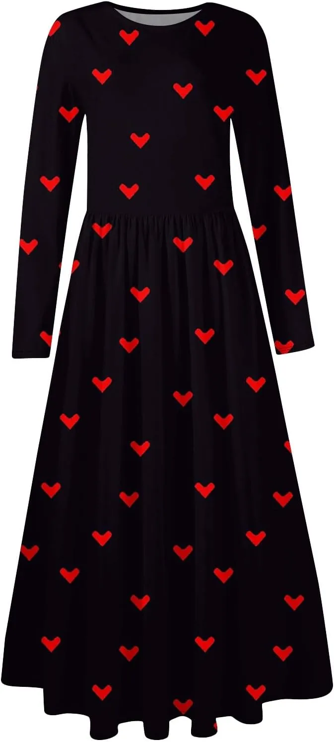 Spring Dresses for Women 2025 Long Sleeve O Neck Midi Tea Length Boho Vacation Trendy Waist Cruise Dress