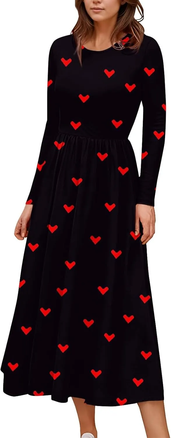 Spring Dresses for Women 2025 Long Sleeve O Neck Midi Tea Length Boho Vacation Trendy Waist Cruise Dress