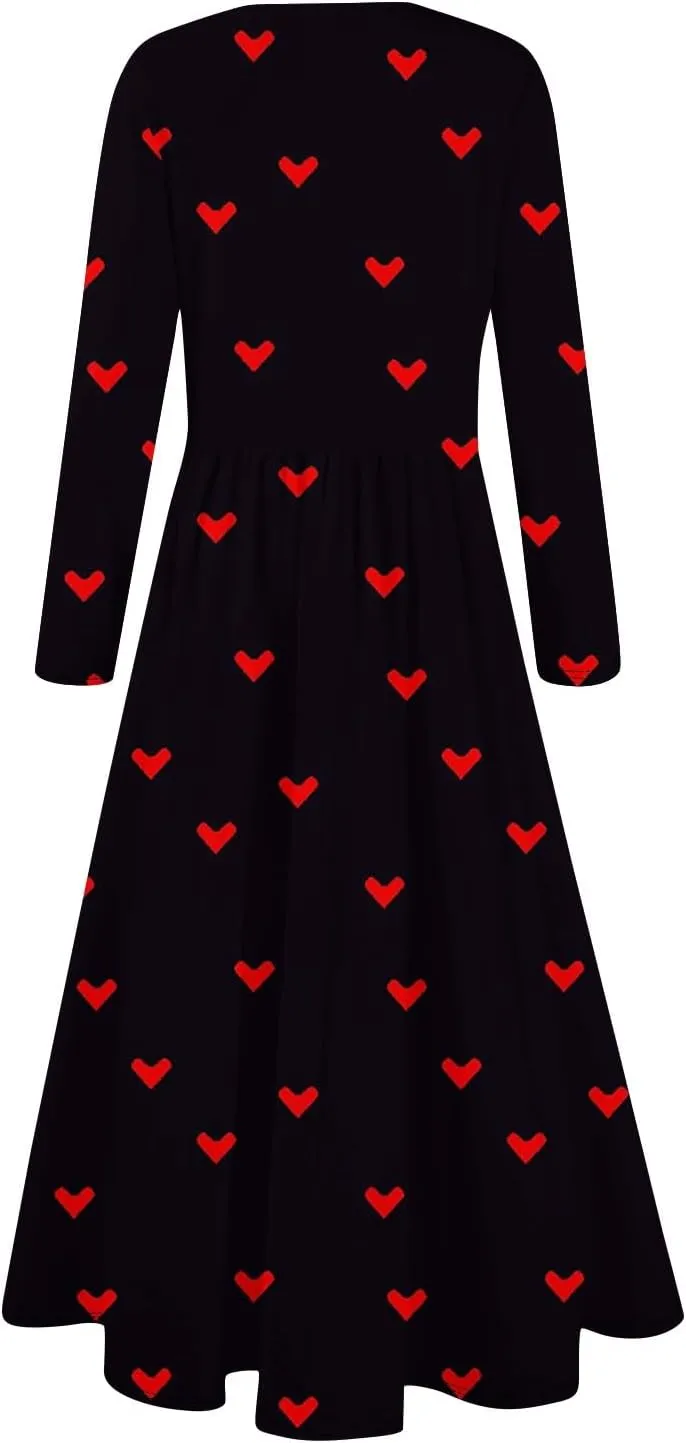 Spring Dresses for Women 2025 Long Sleeve O Neck Midi Tea Length Boho Vacation Trendy Waist Cruise Dress