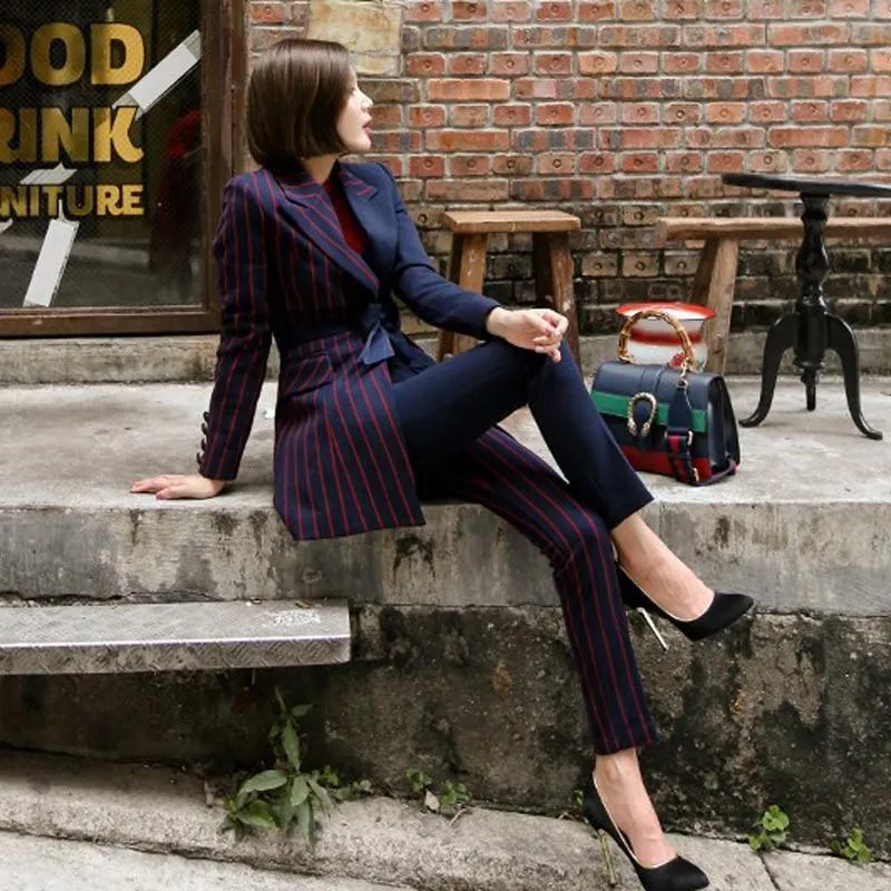 Striped Office Lady Pants Suit