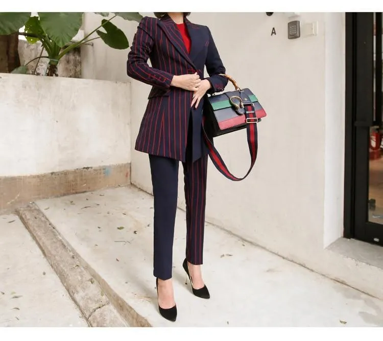 Striped Office Lady Pants Suit