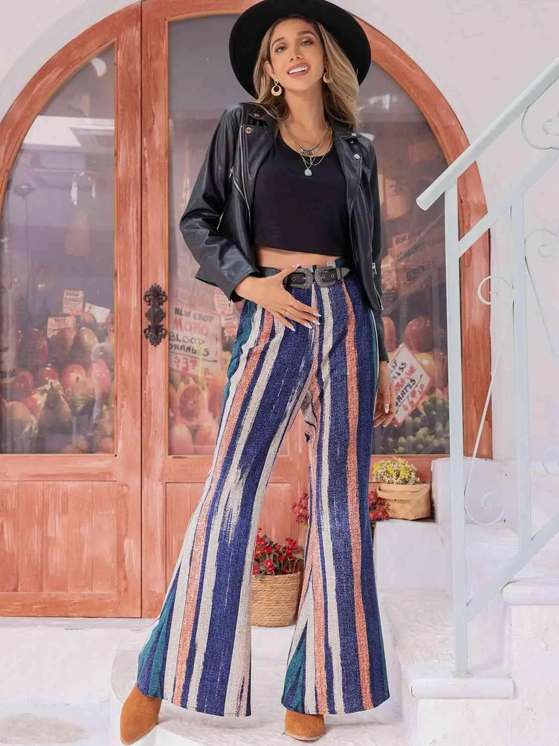 Stylish Cowgirl High Waist Striped Flare Pants