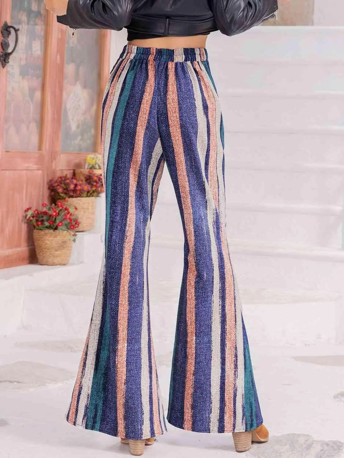 Stylish Cowgirl High Waist Striped Flare Pants