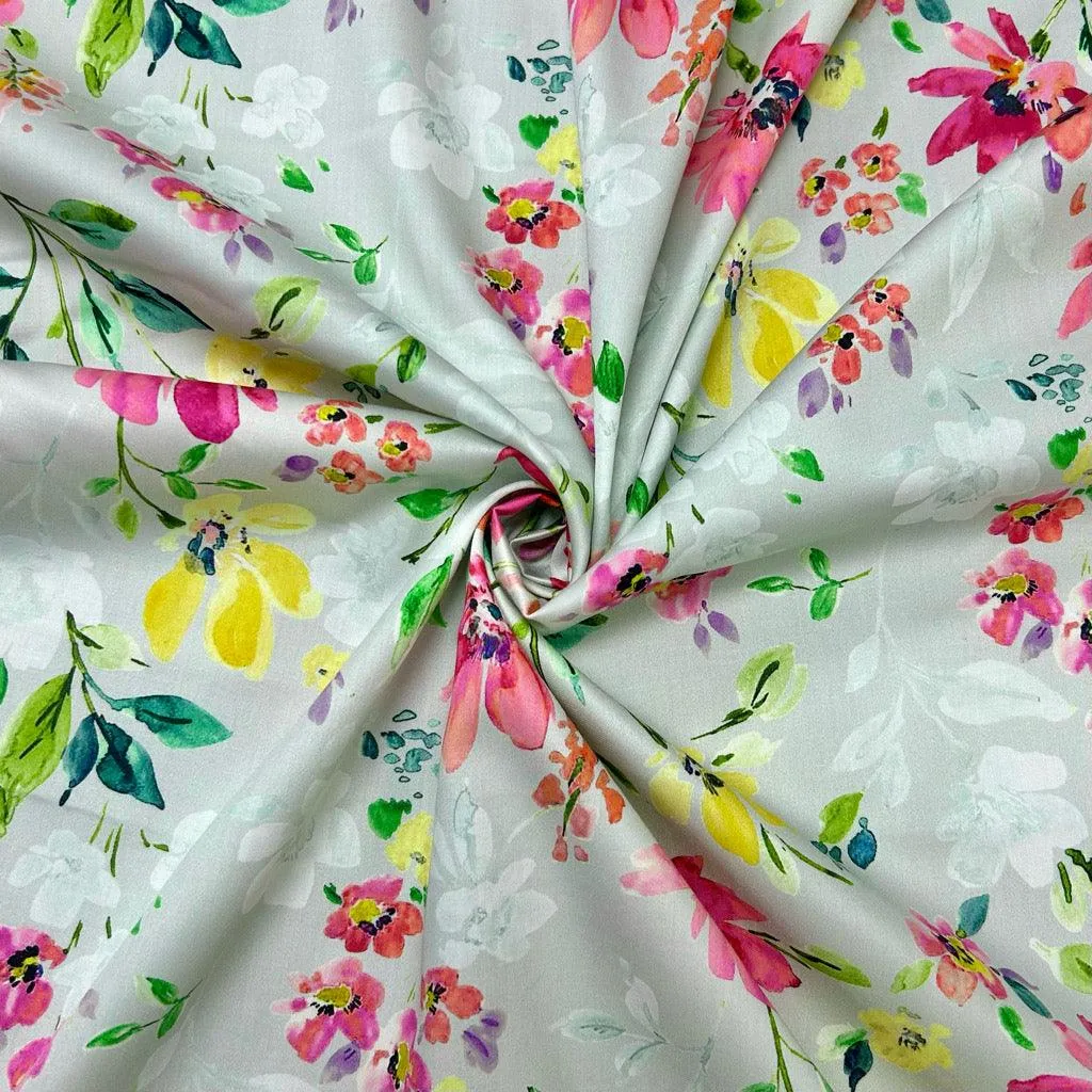 Summer Gardens Floral Cotton Sateen Fabric