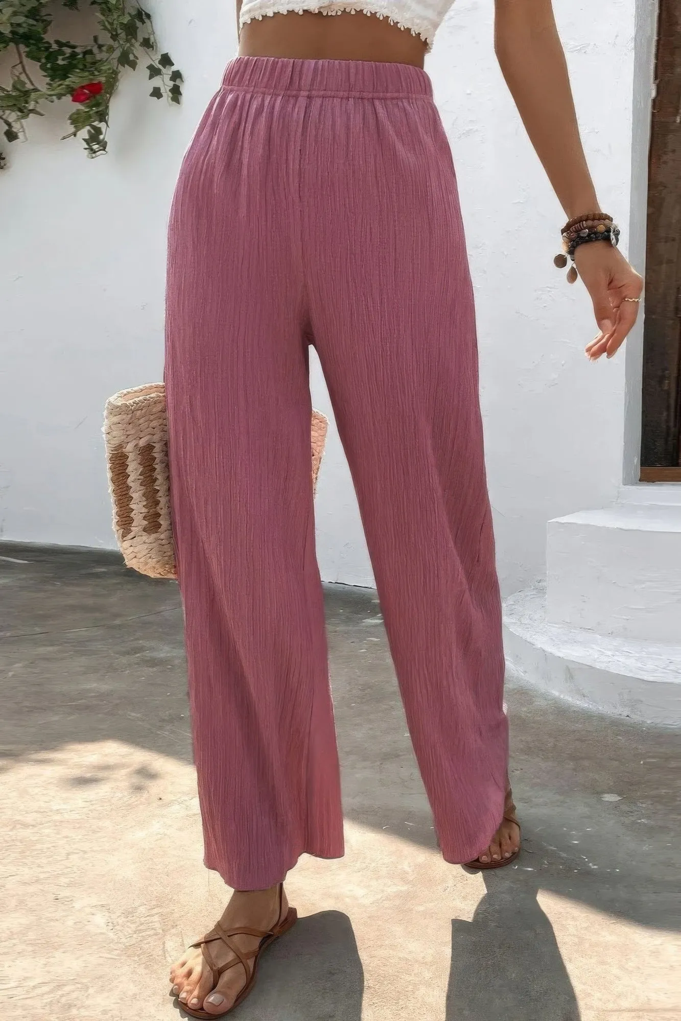 Textured Wide Leg Palazzo Pants | Effortless Comfort and Stylish Design